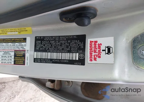 2009 Toyota Camry Le from USA, damaged, VIN 4T1BE46K49U358083